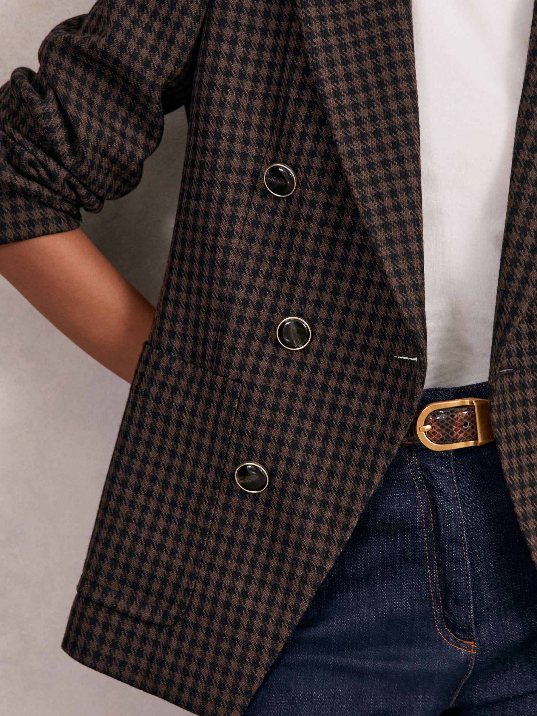 Wool-Blend Double-Breasted Check Blazer in Brown Check Product Image