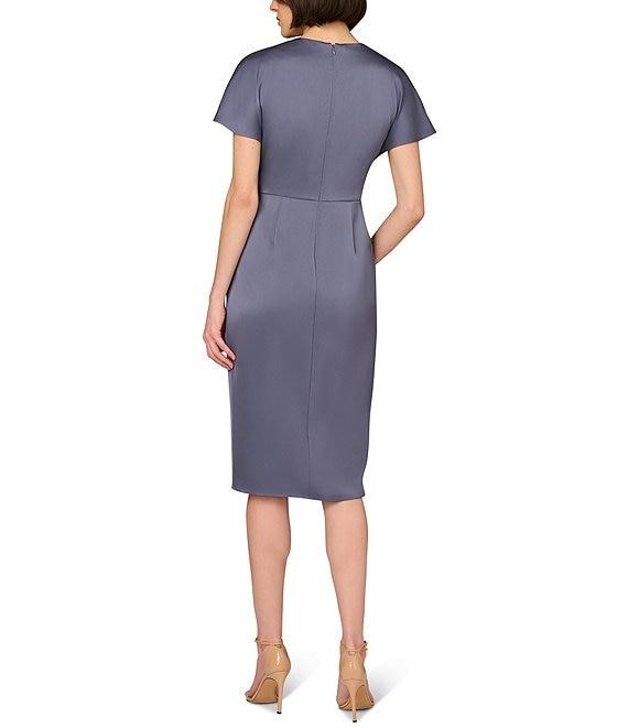 Aidan Mattox Satin V-Neck Dolman Short Sleeve Pleated Tulip Hem Dress Product Image