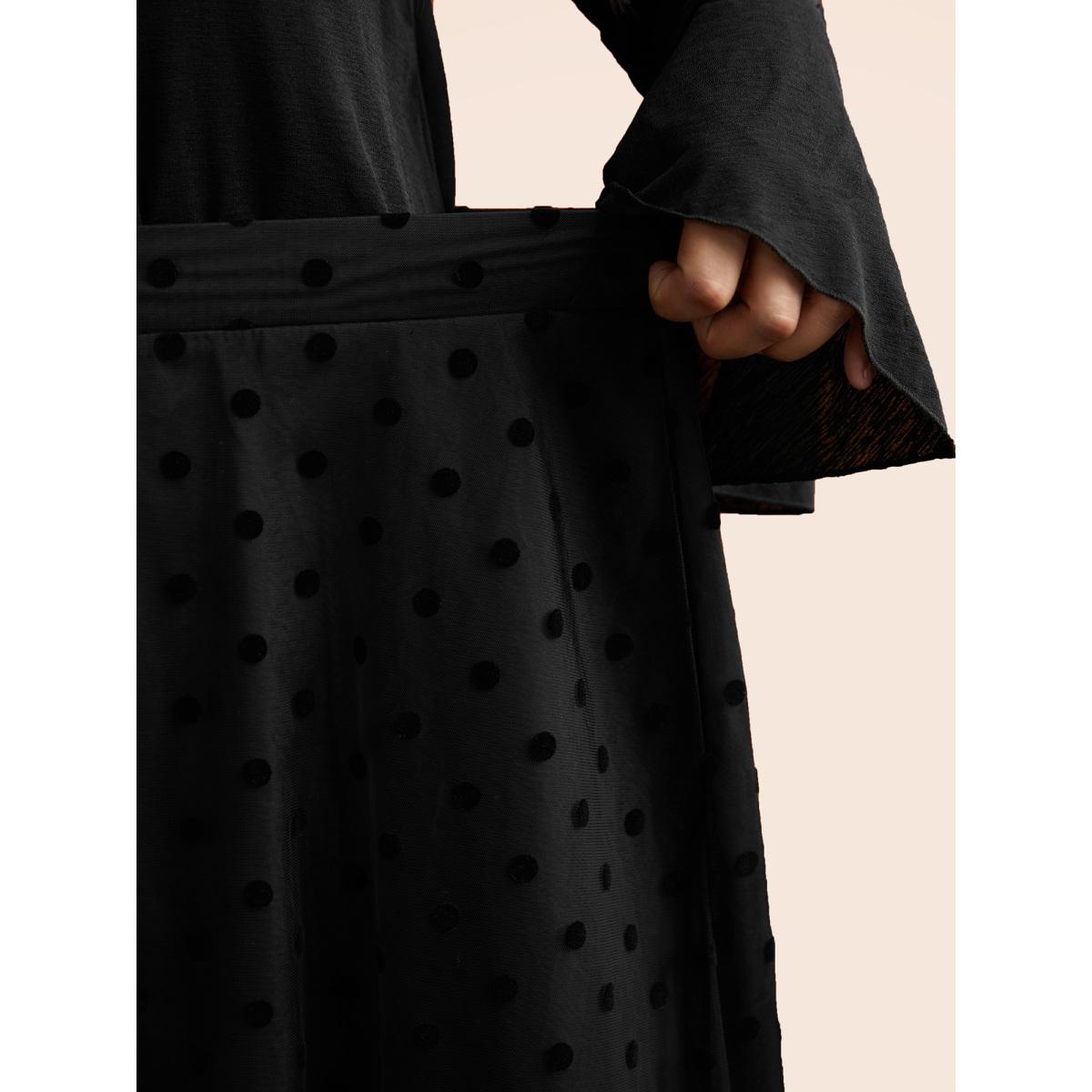 Plus Size Polka Dot Textured A-Line Midi Skirt Women Black Elegant See through No stretch Side seam pocket Everyday Skirts BloomChic 18-20/2X Product Image