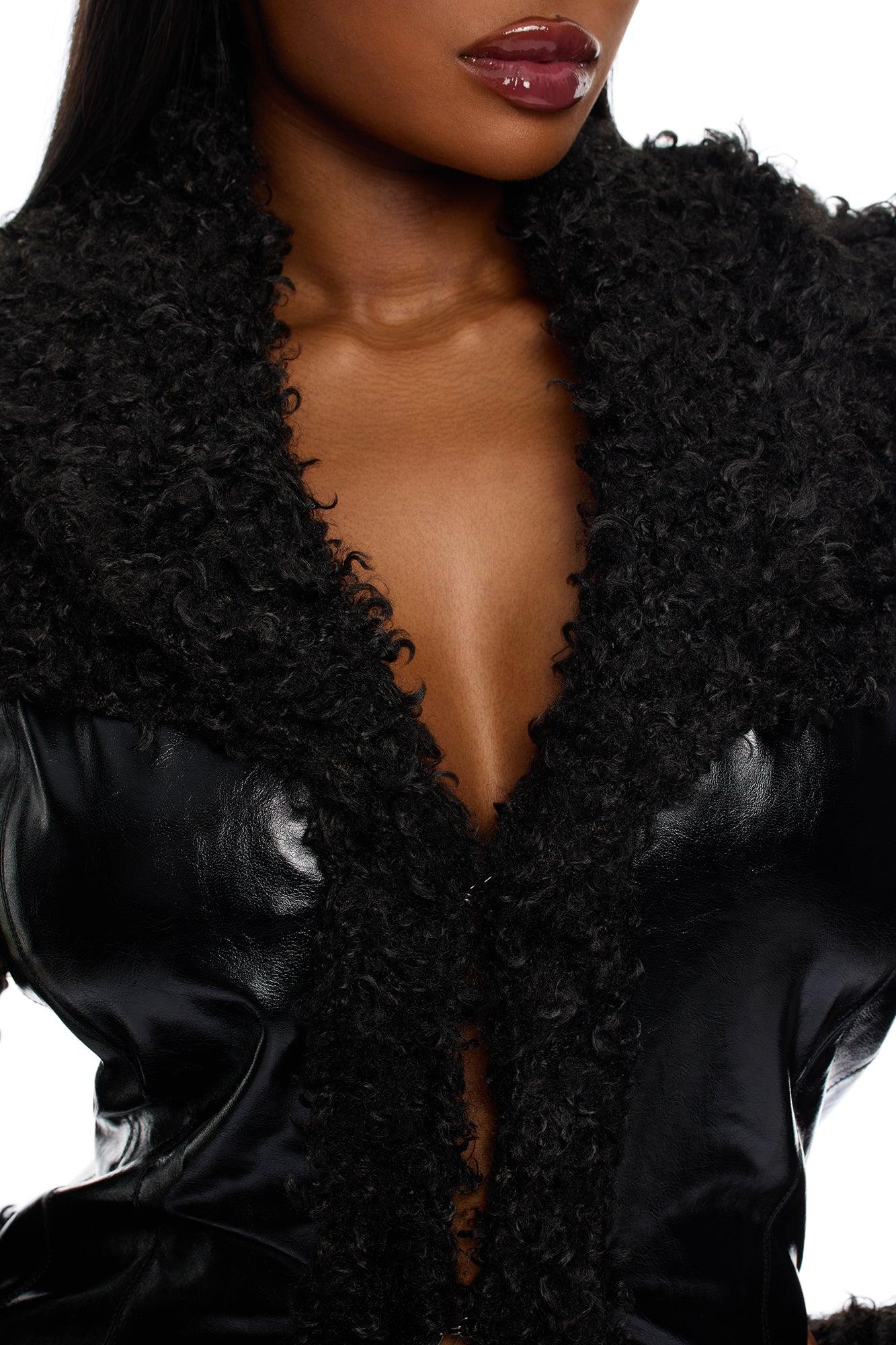 Undercover Faux Leather Sherpa Coat - Black Female Product Image