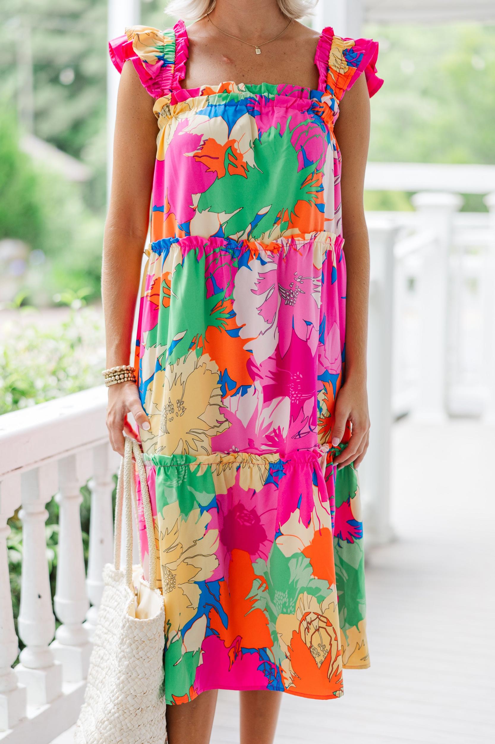 Tell It All Pink Floral Midi Dress Female Product Image