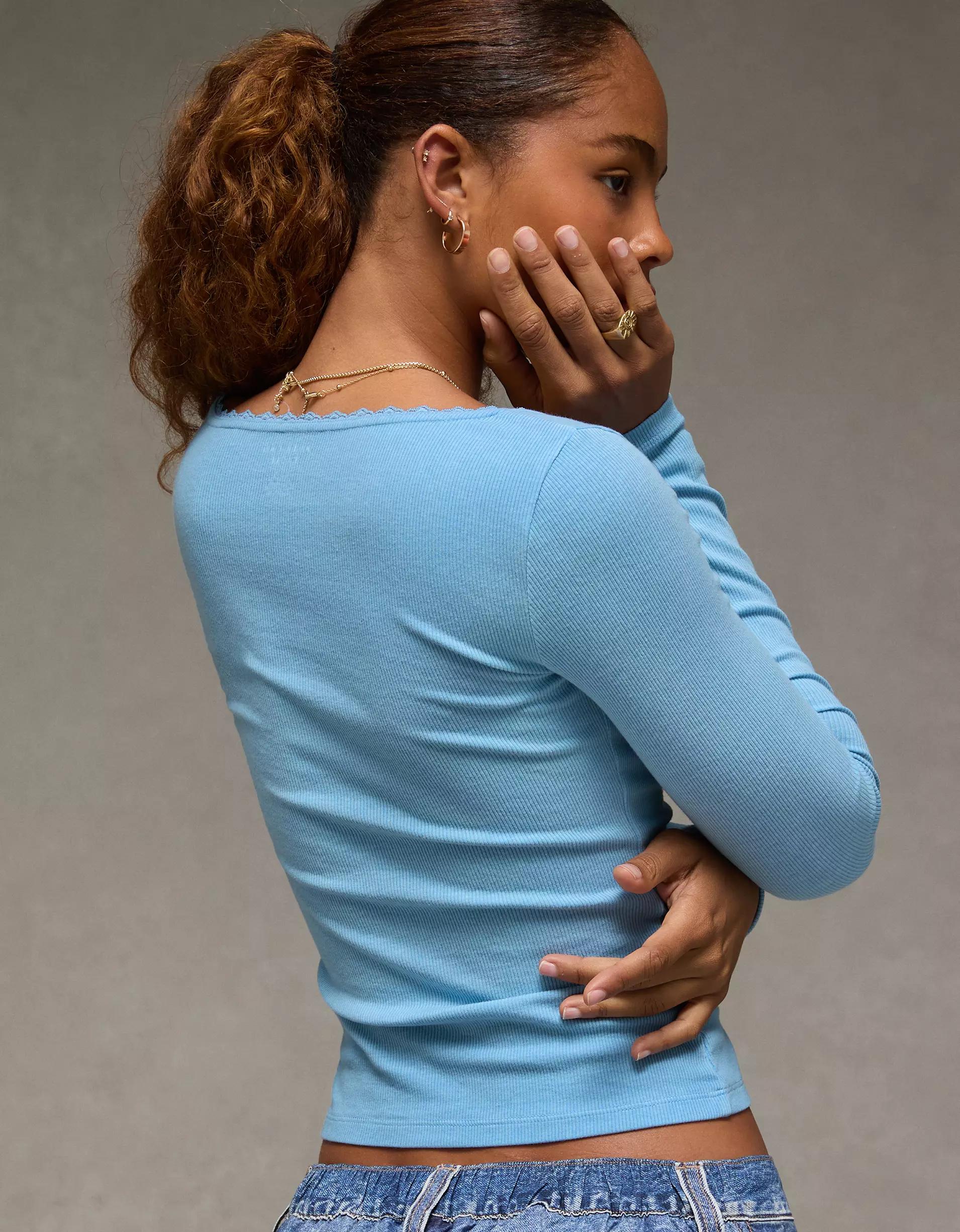 AE Lace-Trim Long Sleeve T-Shirt Product Image