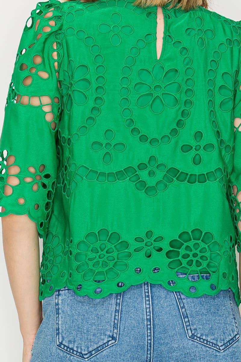 Green Daisy Eyelet Top Product Image