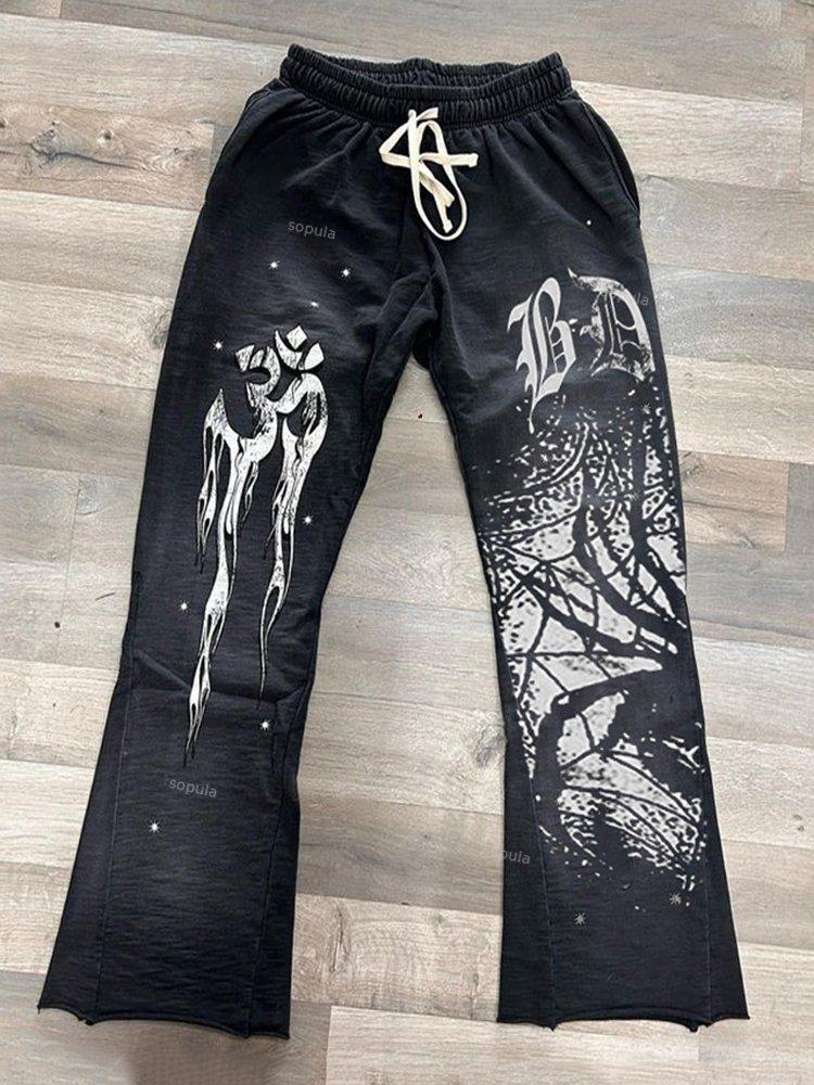 Sopula Vintage Street Spider Flame Graphic Flared Sweatpants Product Image