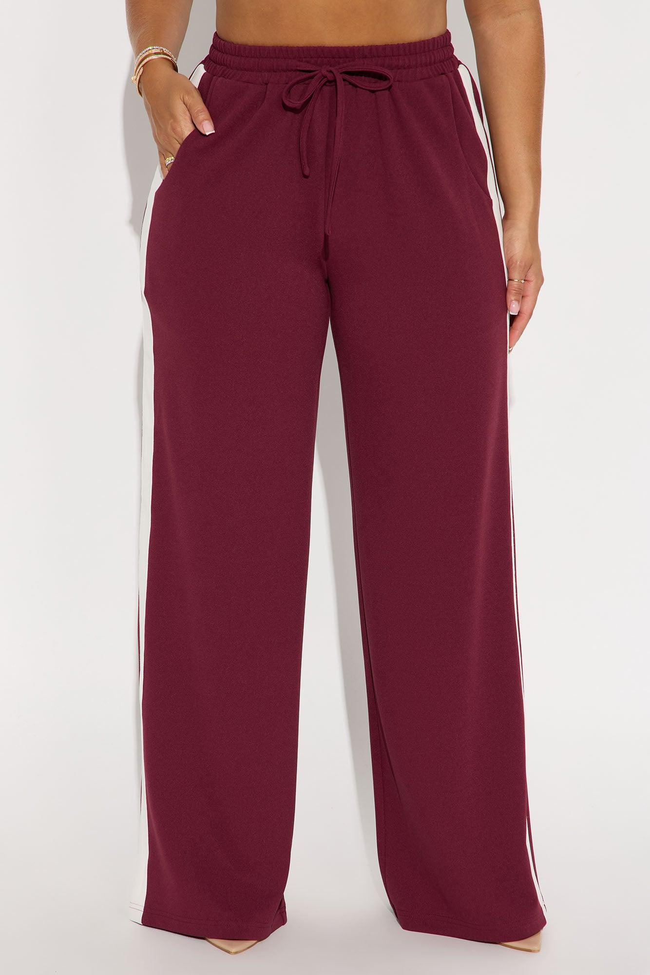 Point Of View Track Trouser Pant - Burgundy/combo Female Product Image