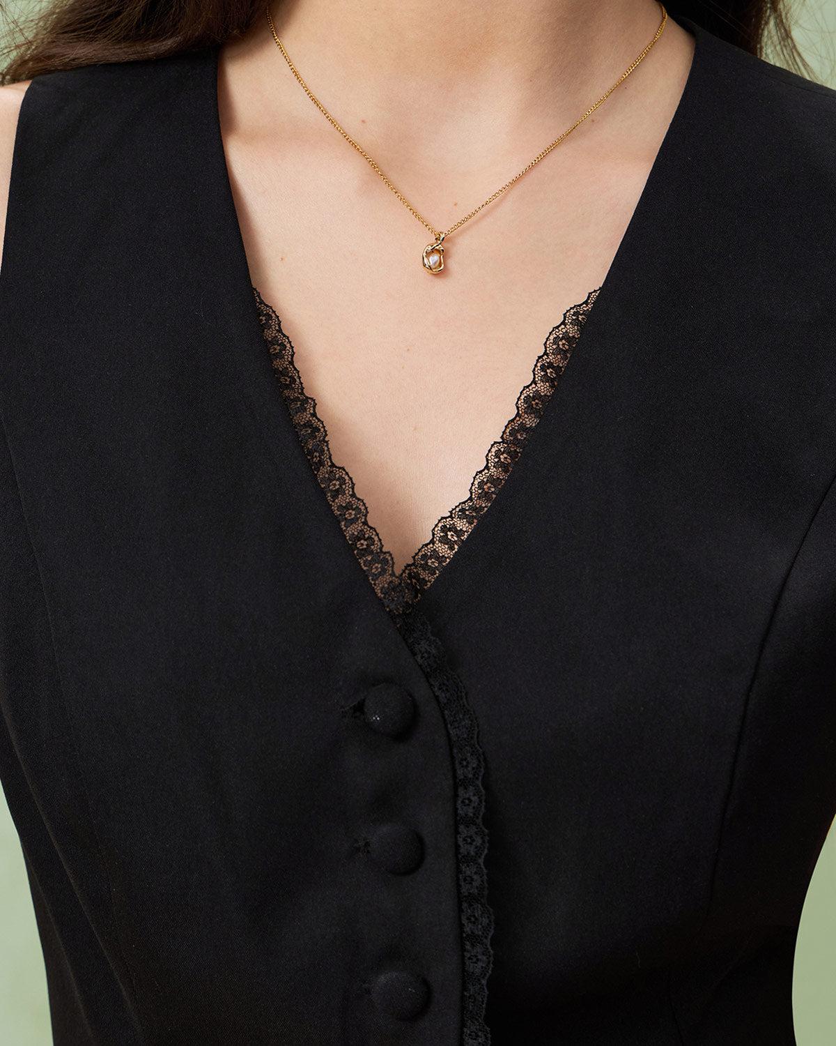 Black V-Neck Single Breasted Vest Product Image