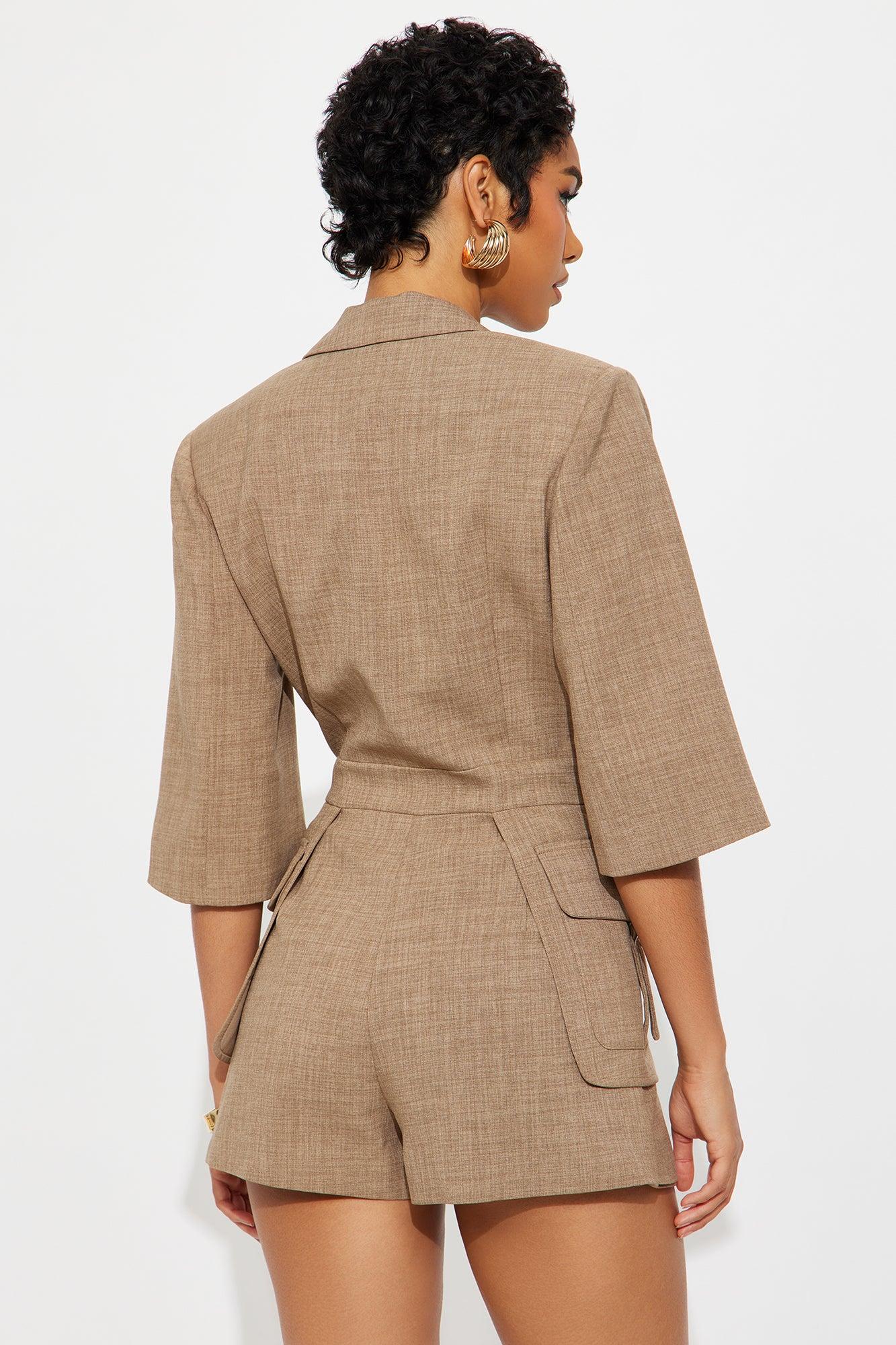 Evelyn Belted Romper - Mocha Female Product Image