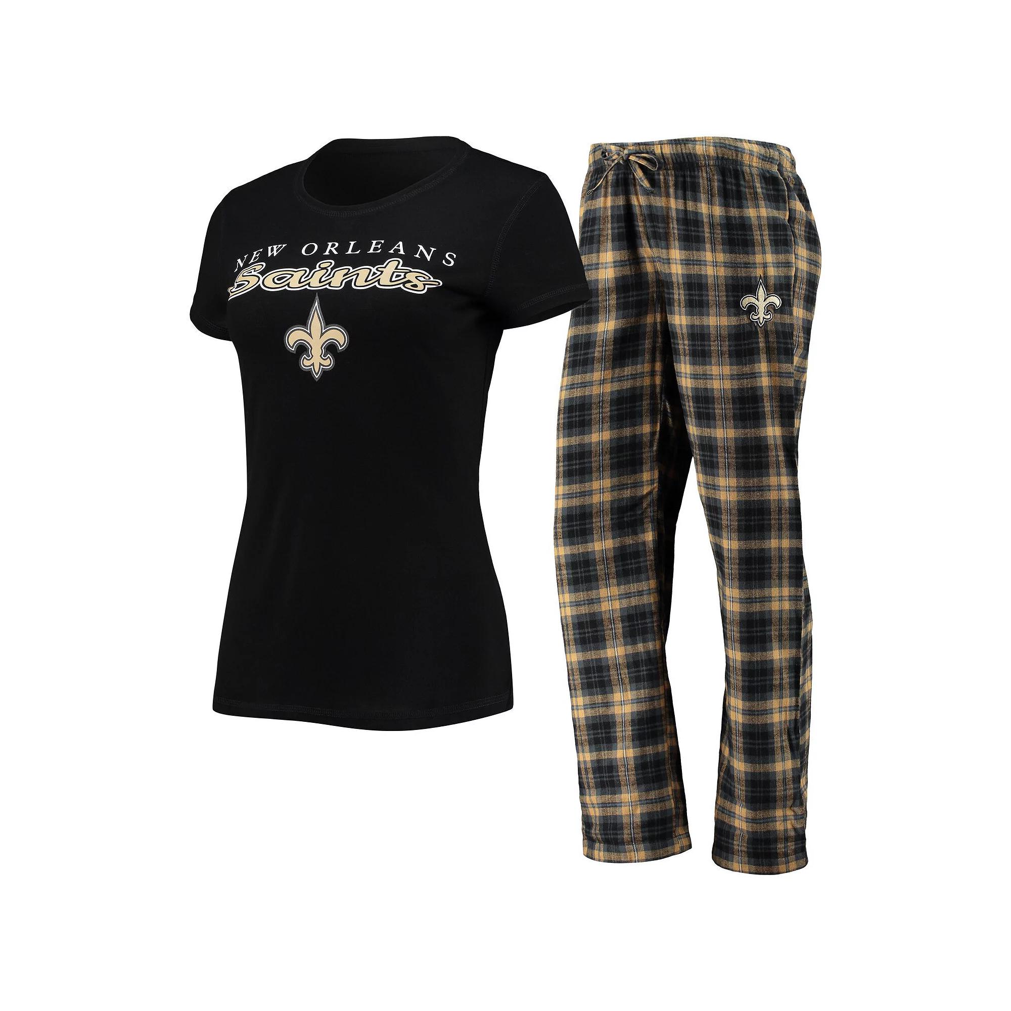 Women's Concepts Sport Black/Gold New Orleans Saints Logo T-Shirt & Pants Set, Size: 2XL Product Image