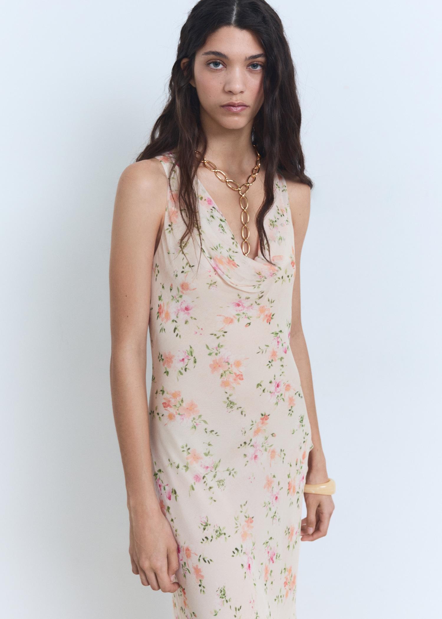 Floral-print draped dress - Women | MANGO USA Product Image