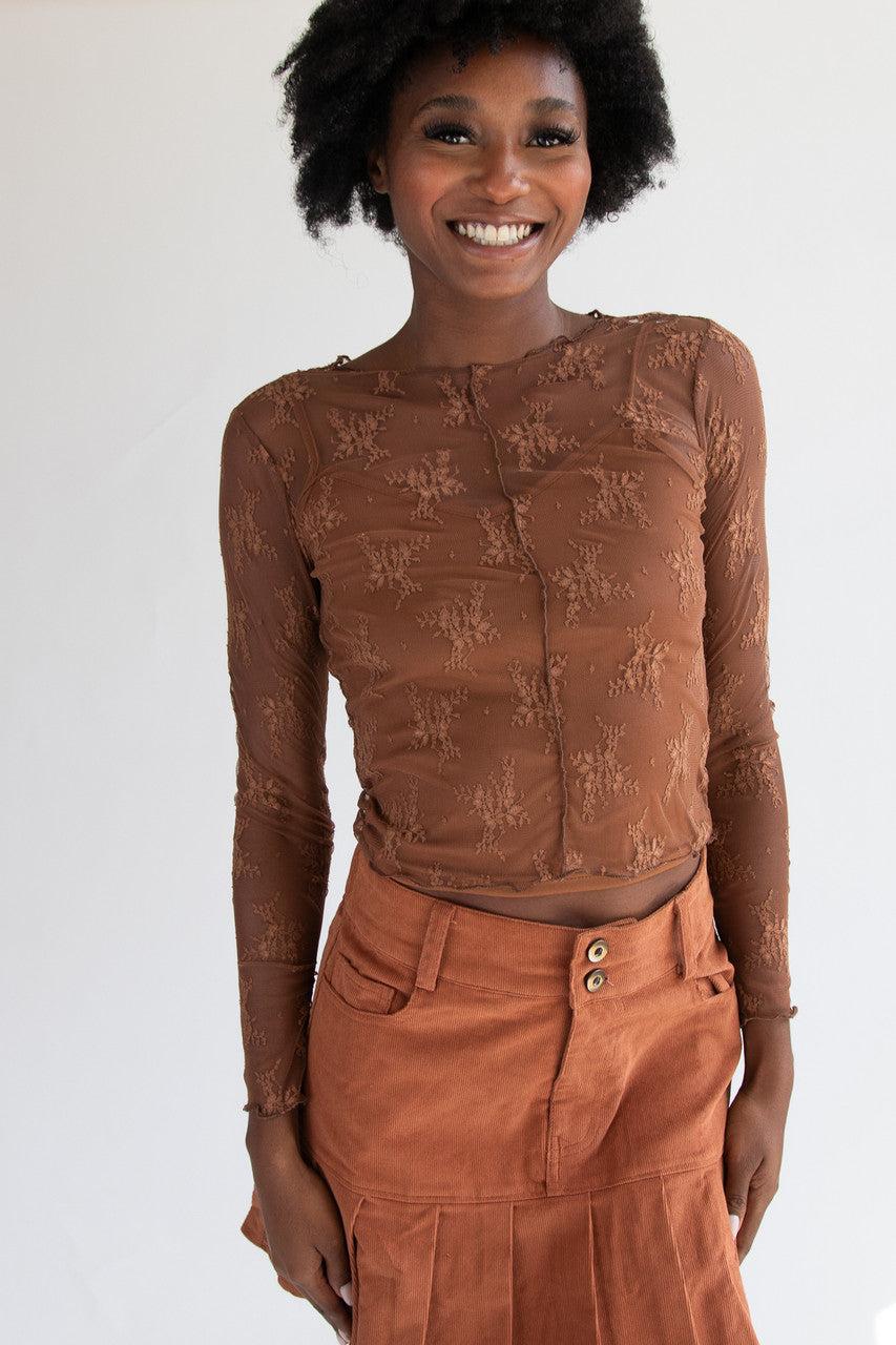 Long Sleeve Mesh Lace Top With Cami Product Image