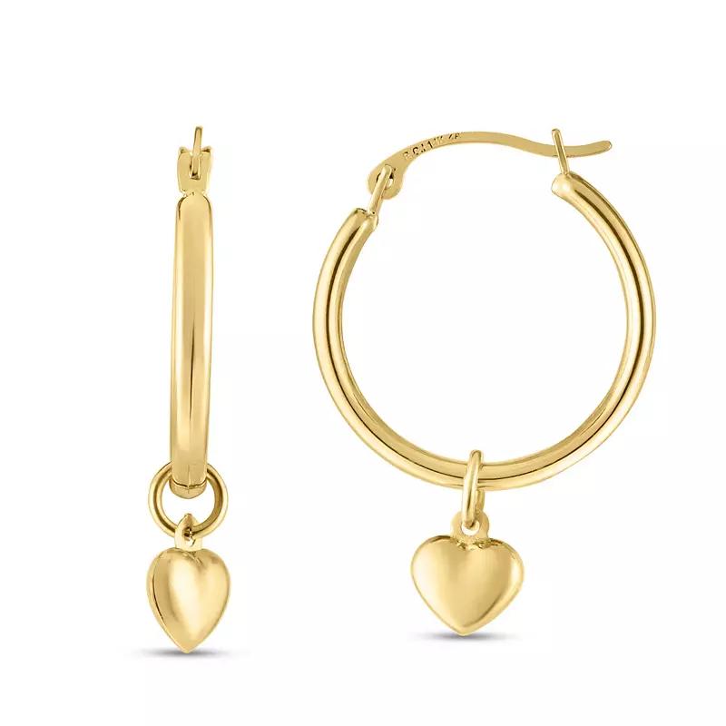 14k Gold Dangling Heart Hoop Earrings, Women's Product Image