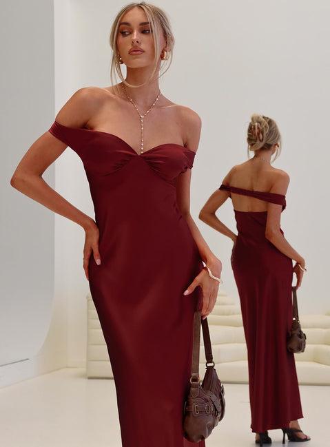 Heartthrobs Off The Shoulder Maxi Dress Red Product Image