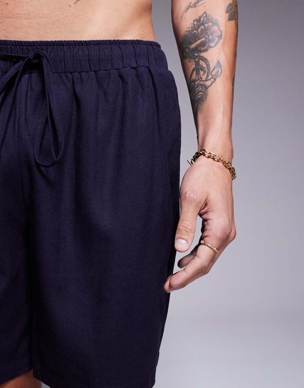 South Beach beach linen look shorts in navy - part of a set Product Image