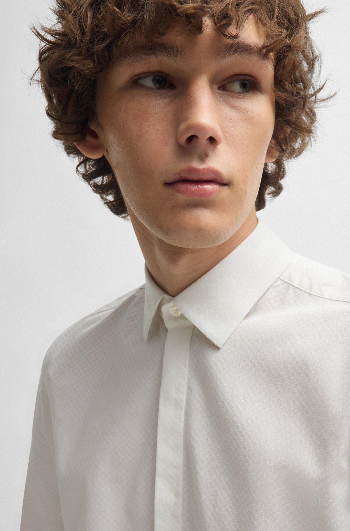 Slim-fit shirt in structured stretch cotton Product Image