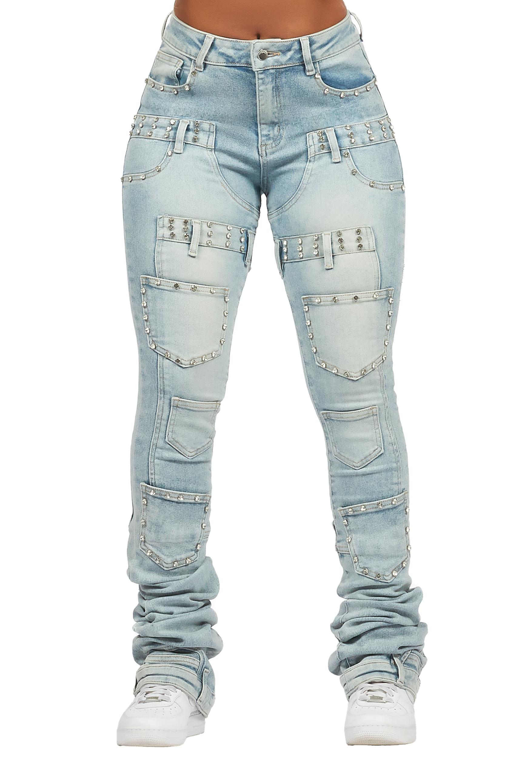 Vicky Light Wash Rhinestone Super Stacked Jean Female Product Image