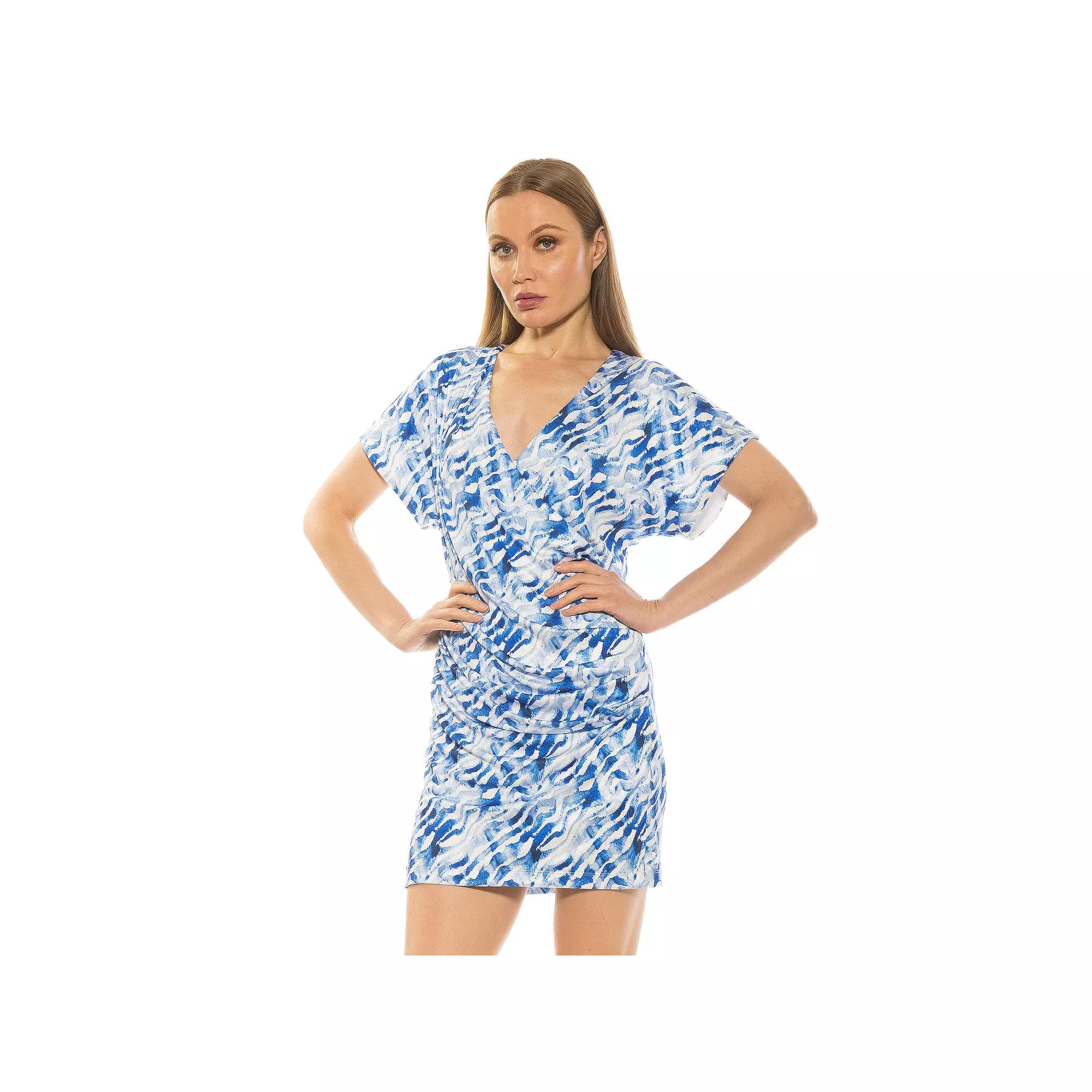 Women's ALEXIA ADMOR Fione Draped V-Neck Mini Dress, Size: Large, Blue Stripe Product Image