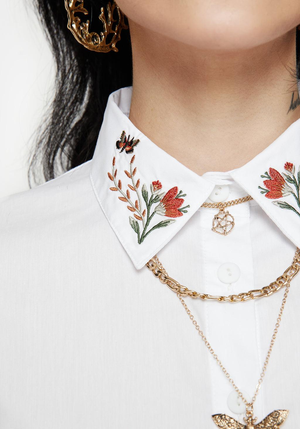 Dewdrop Cotton Embroidered Collar Shirt Product Image