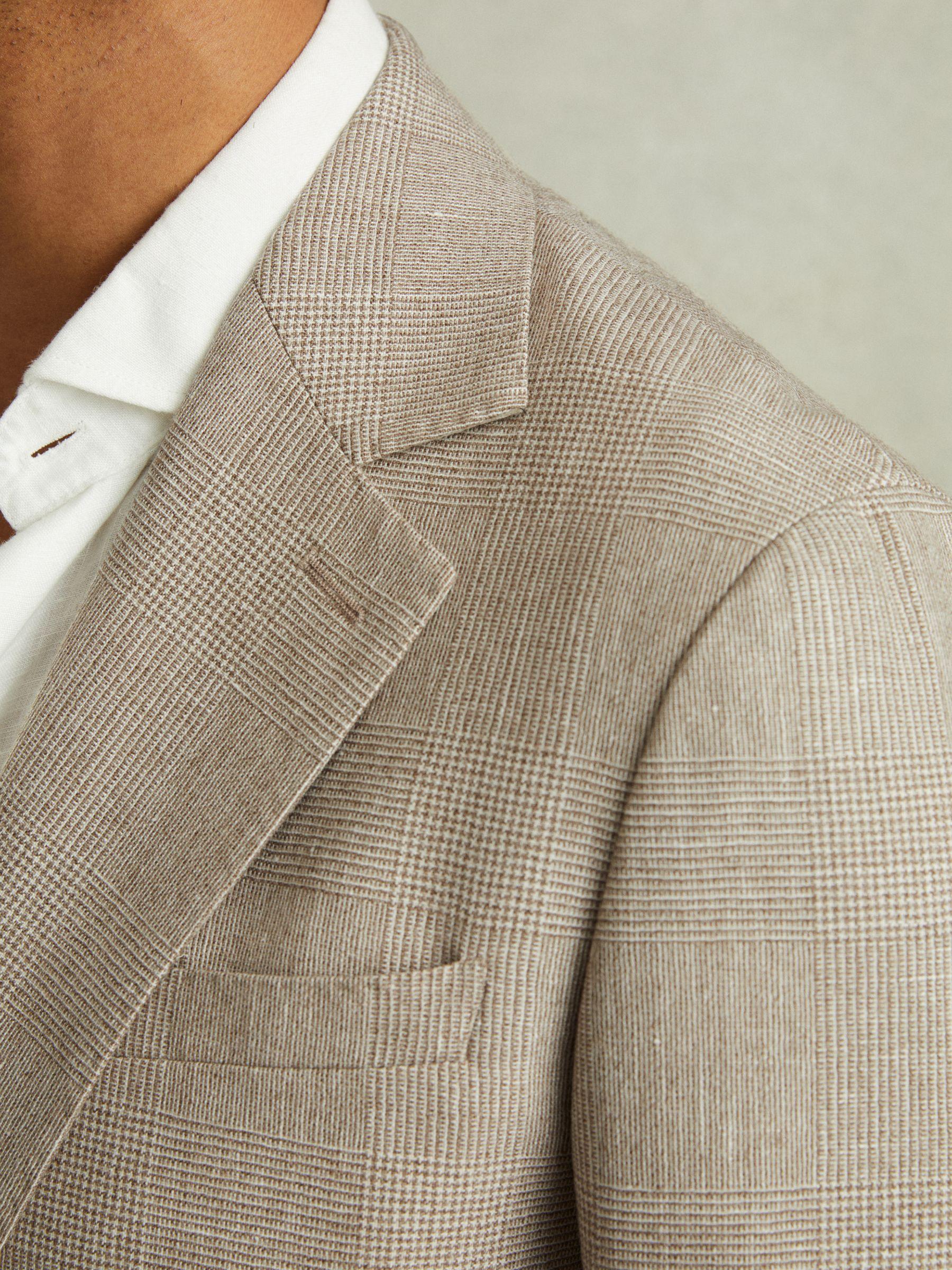 Checked Single Breasted Blazer in Wool-Linen in Oatmeal Product Image