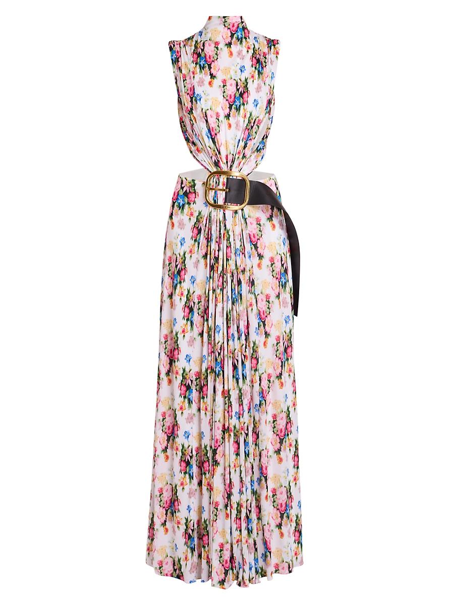 Womens Floral Draped Belted Maxi Dress Product Image