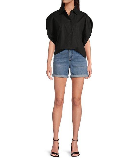 Gibson & Latimer Woven Point Collar Cap Dolman Sleeve Circle Button Front Shirt Product Image