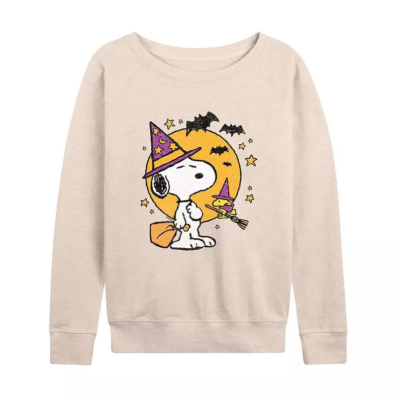 Women's Peanuts Snoopy & Woodstock Witchcraft French Terry Long Sleeve Tee, Size: XL, Beige Product Image