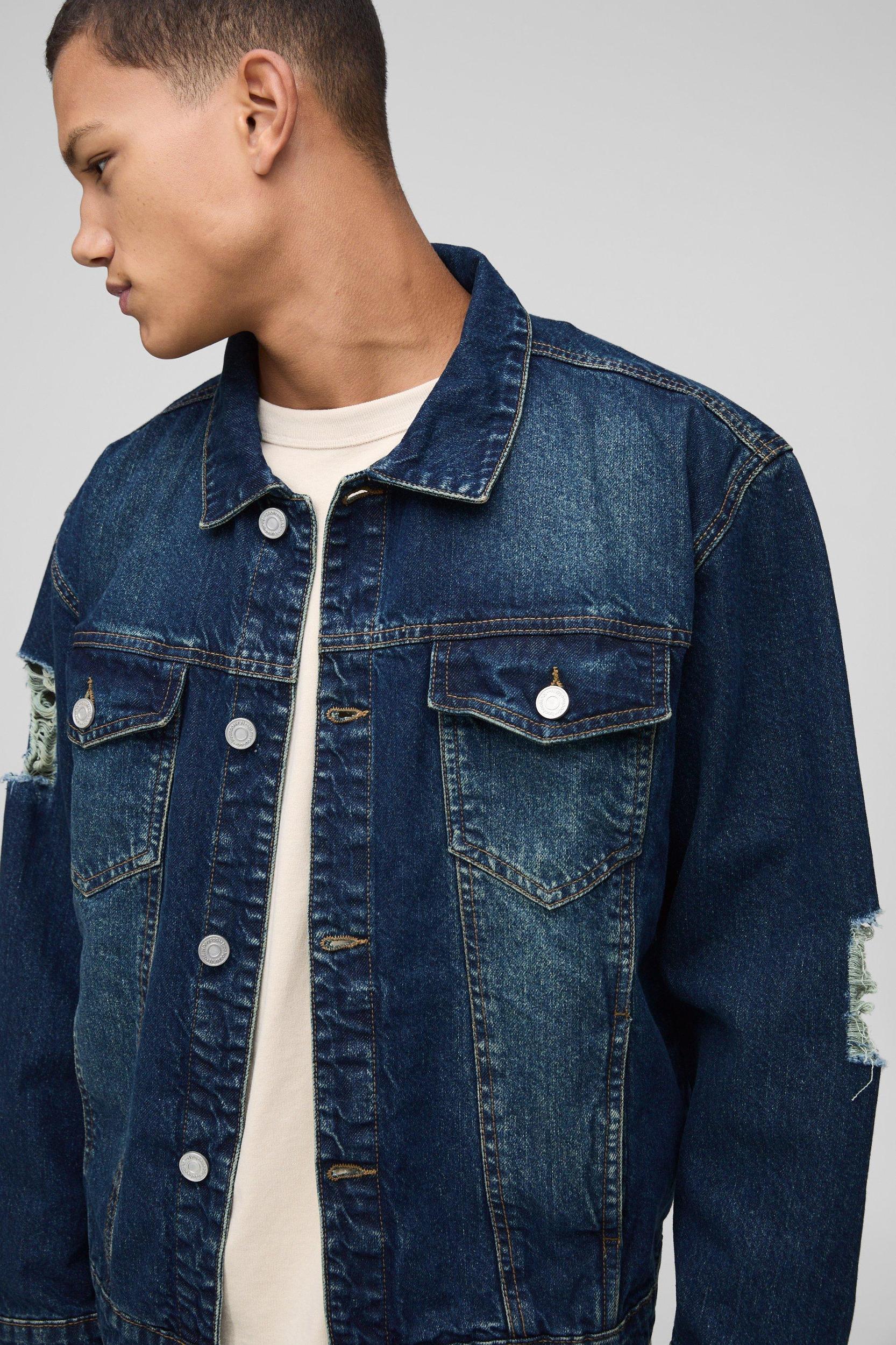 Regular Washed Ripped Jean Jacket | boohooMAN USA Product Image