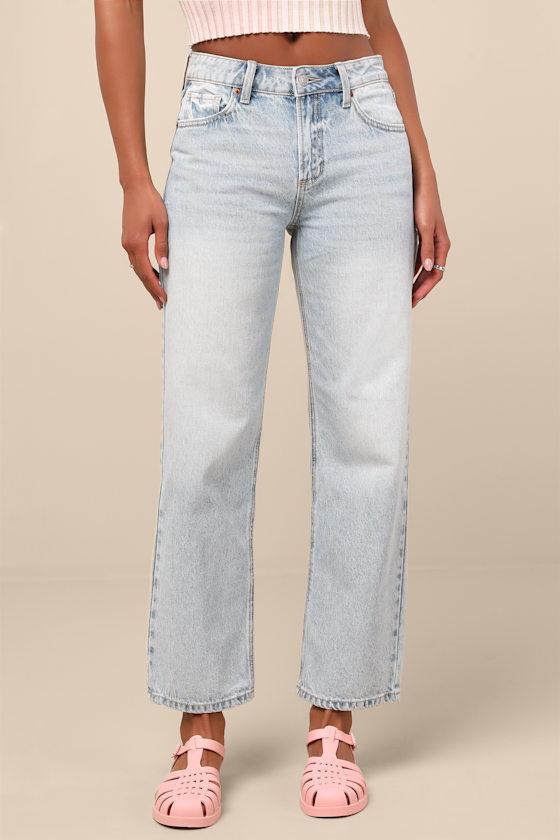 Teague Light Wash Mid-Rise Straight Leg Jeans Product Image