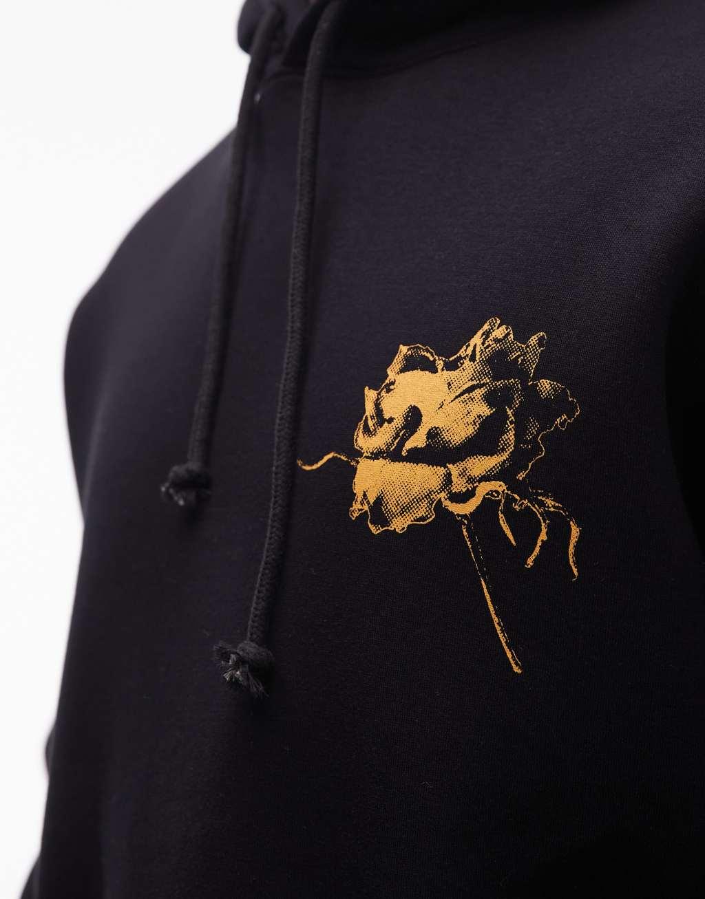 Topman oversized fit hoodie with front and back roses scribbles print in black Product Image