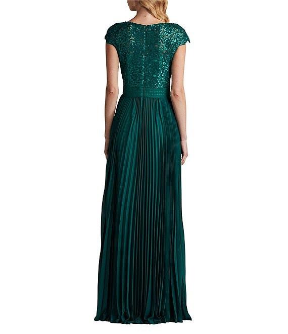 Tadashi Shoji Cap Sleeve Sequin Embroidered Lace Chiffon Pleated Gown Product Image