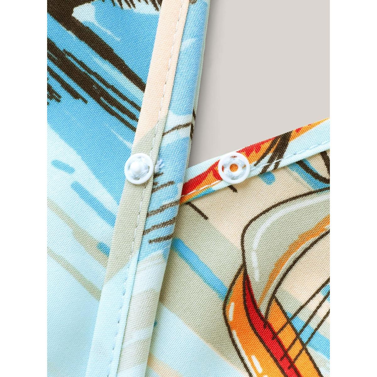 Plus Size Multicolor Tropical Print Stretchy Waist Pockets Jumpsuit Women Sleeveless Overlap Collar Vacation Loose Jumpsuits BloomChic 10/M Product Image