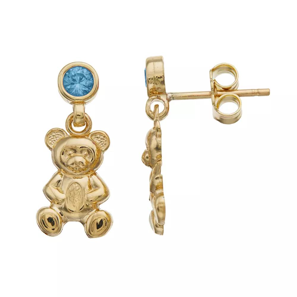 Kristen Kesho 10k Gold Lab-Created Gemstone Birthstone Bear Dangle Earrings, Women's, Dec Product Image