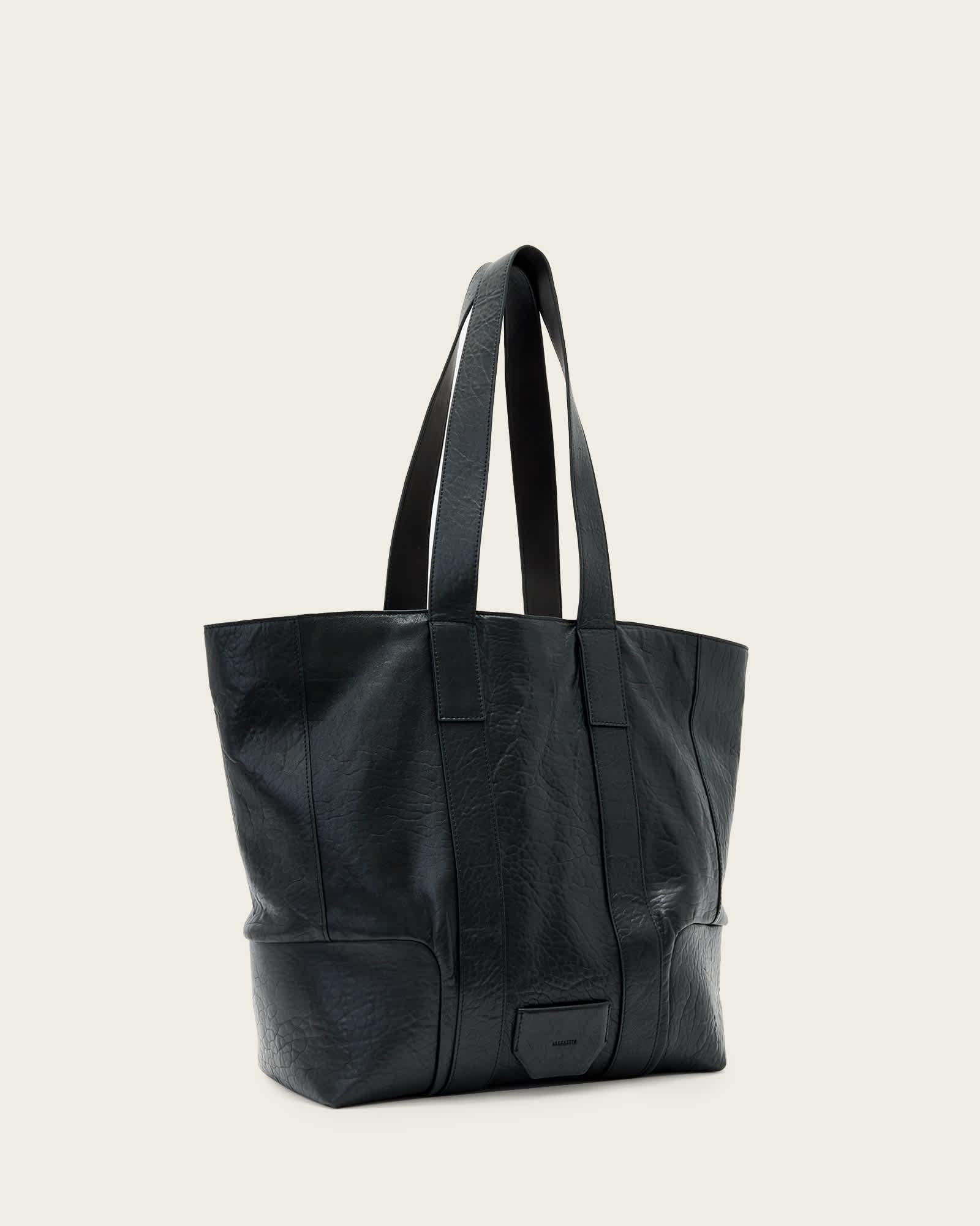 Ares Grain Leather Open Tote Bag Black | ALLSAINTS US Product Image