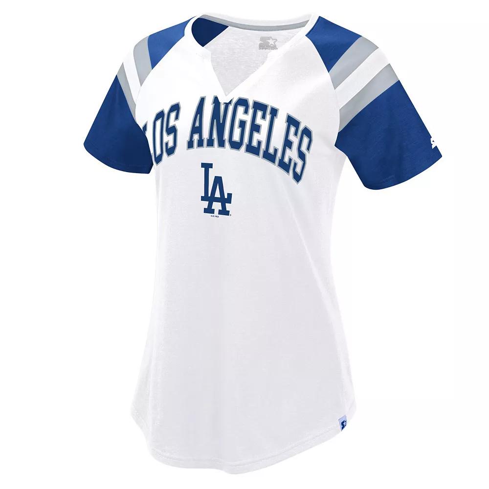Women's Starter White/Royal Los Angeles Dodgers Game On Notch Neck Raglan T-Shirt, Size: Large Product Image