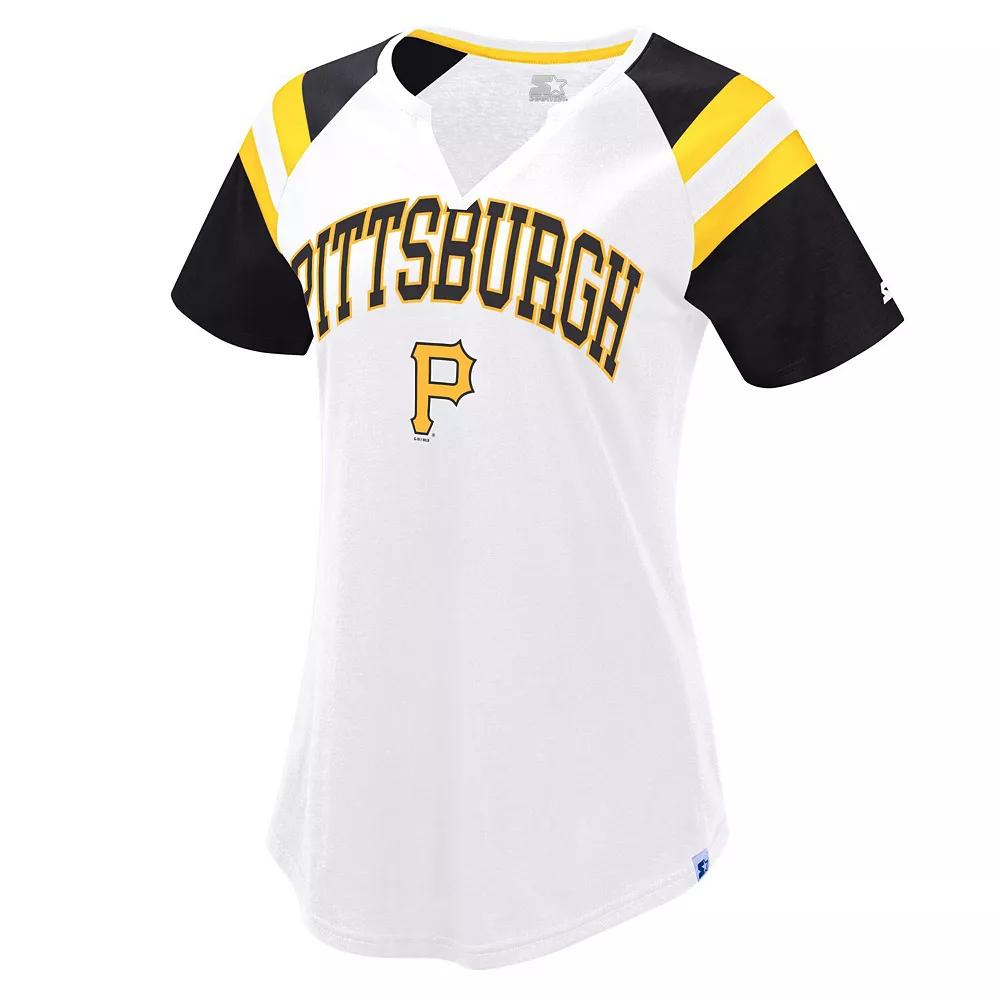 Women's Starter White/Black Pittsburgh Pirates Game On Notch Neck Raglan T-Shirt, Size: XS Product Image
