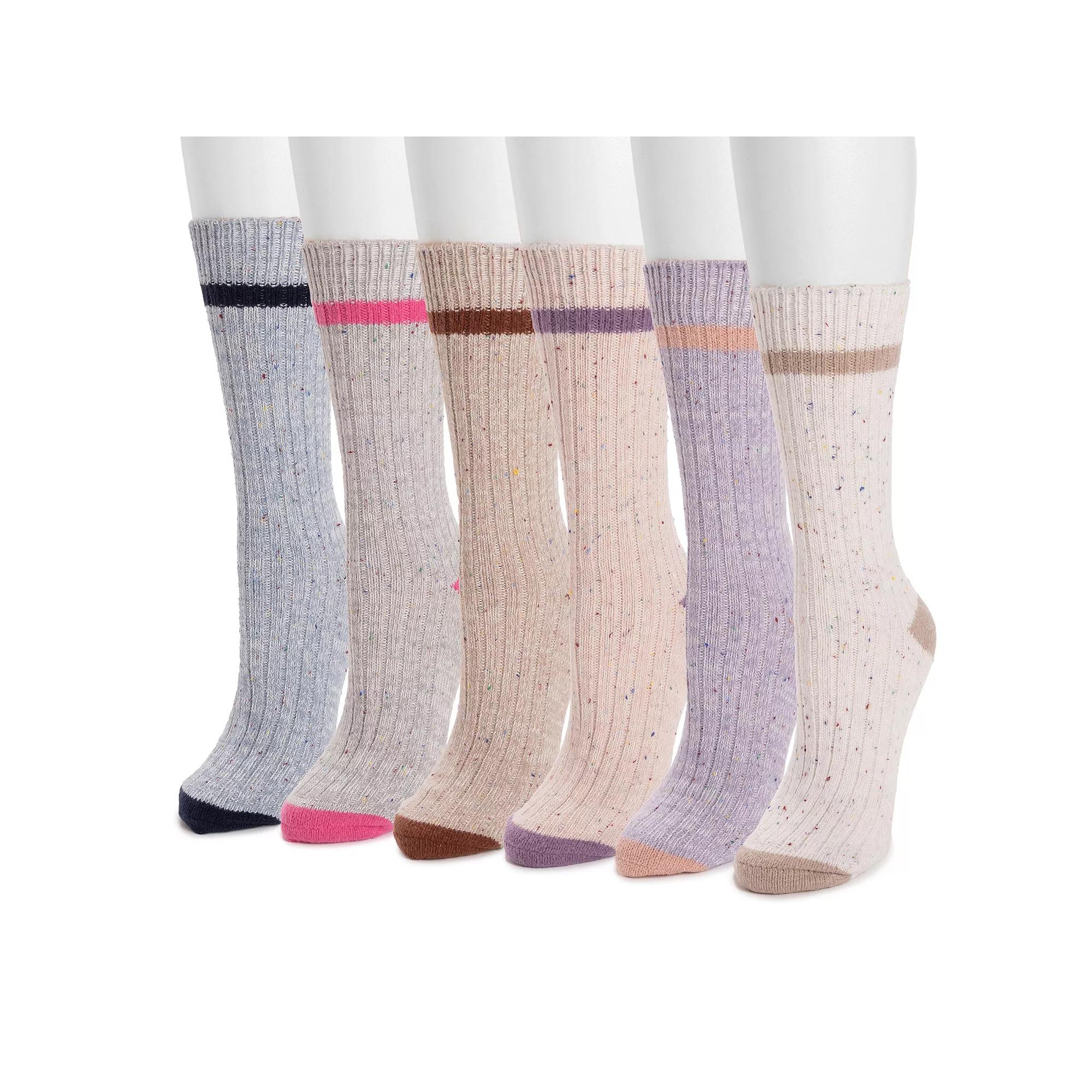 Women's MUK LUKS 6-Pack Dream Step Mini Crew Socks Set, Prep Stripes Product Image