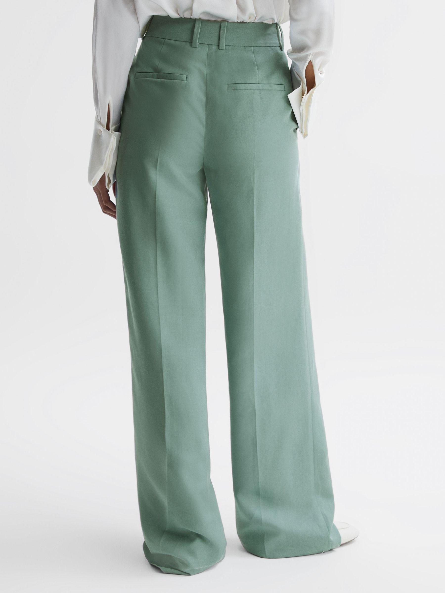 Linen Blend Wide Leg Trousers in Teal Product Image