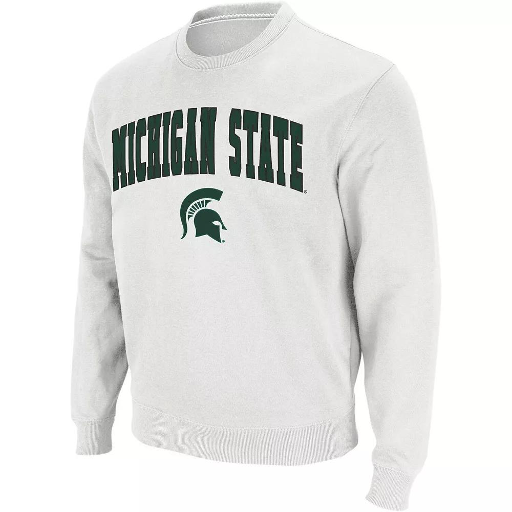 Men's Colosseum White Michigan State Spartans Arch & Logo Crew Neck Sweatshirt,  Product Image