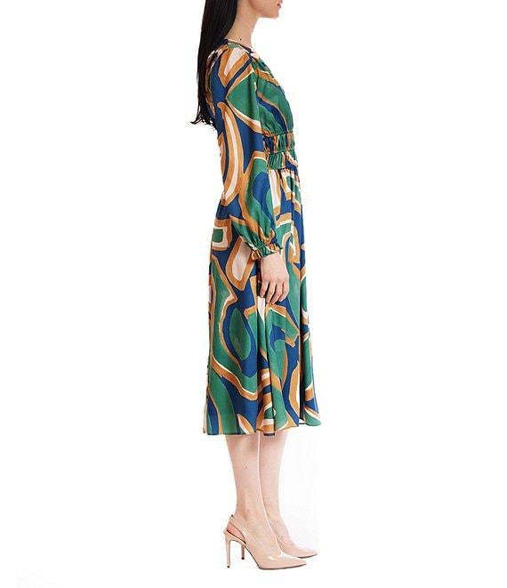 Julia Jordan Twill V-Neck Long Sleeve Abstract Printed Midi Dress Product Image
