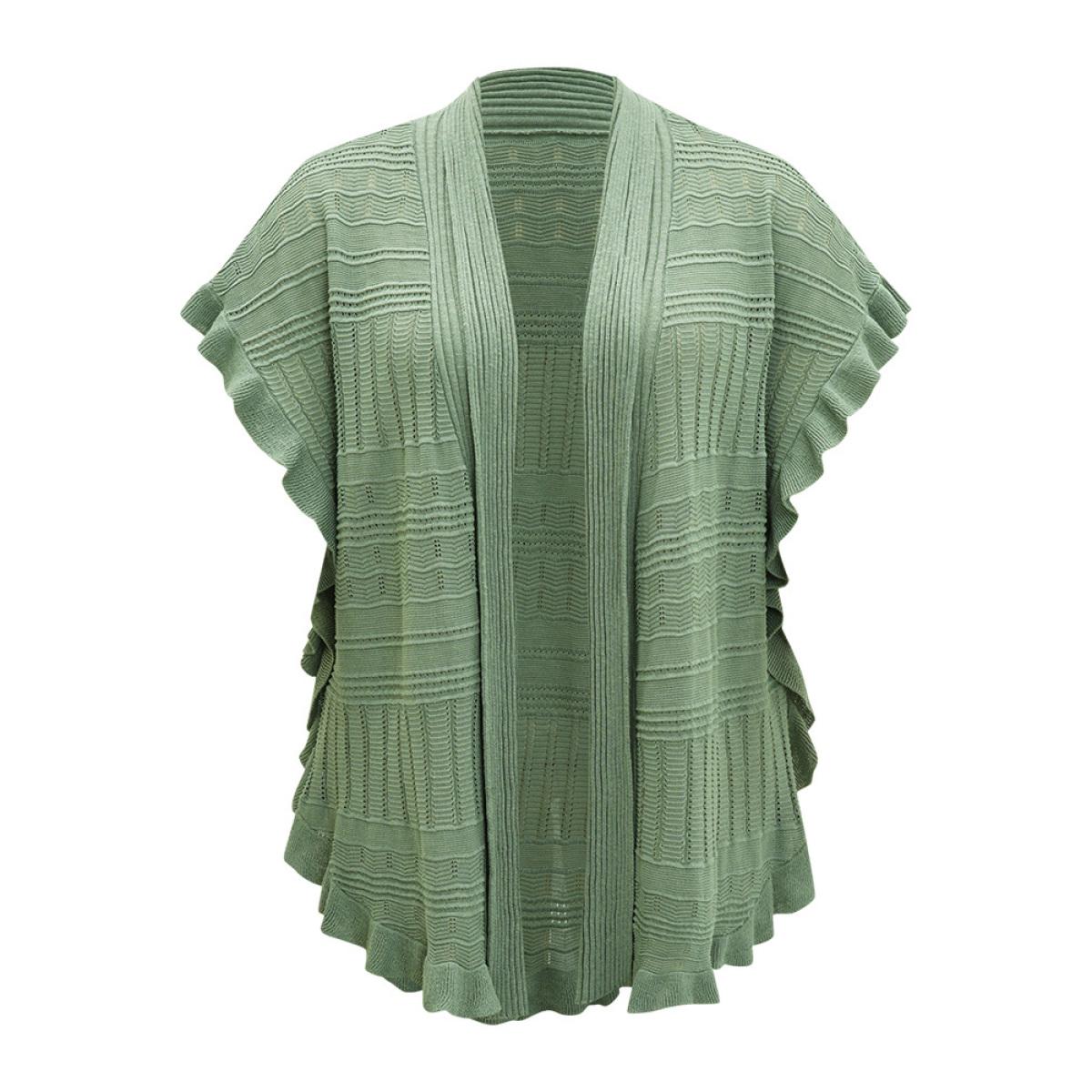 Plus Size Anti-Pilling Plain Ruffles Split Hem Dolman Sleeve Cardigan Green Women Casual Loose Short sleeve Everyday Cardigans BloomChic 30/6X Product Image