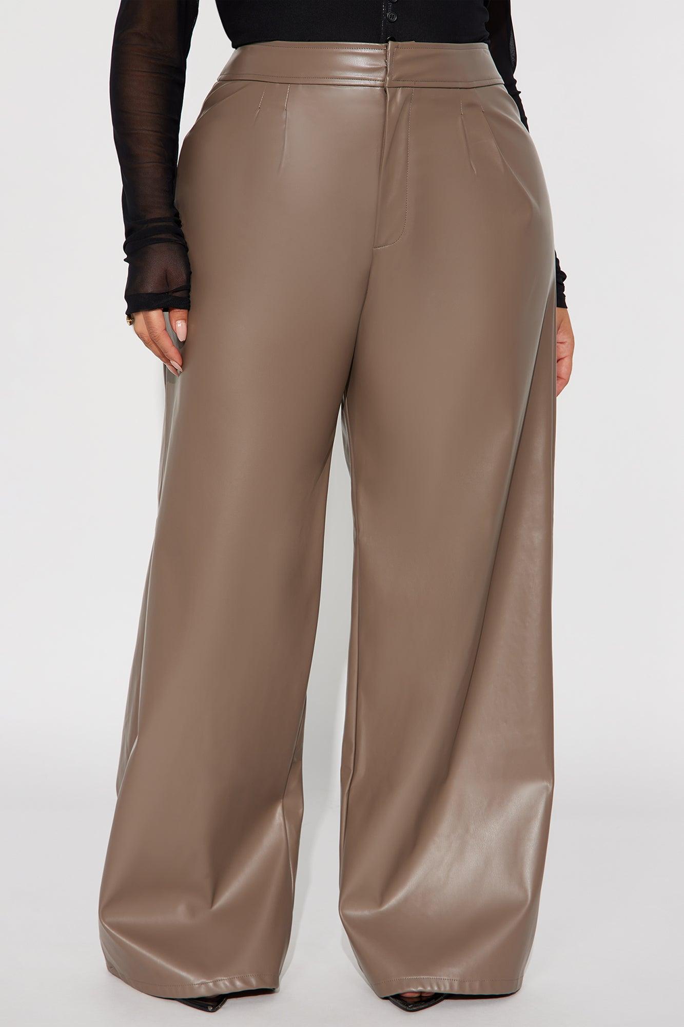 Going Somewhere Faux Leather Wide Leg Pant 33 - Mocha Female Product Image