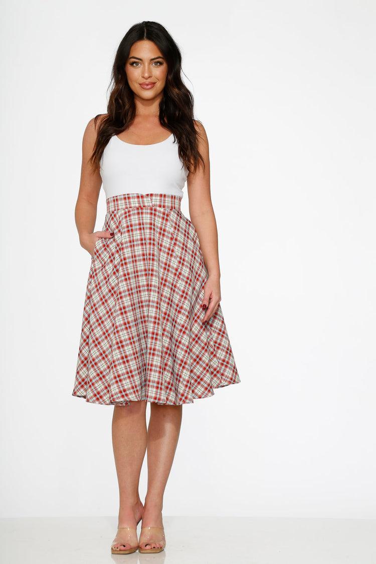 Red Plaid Swing Skirt Product Image