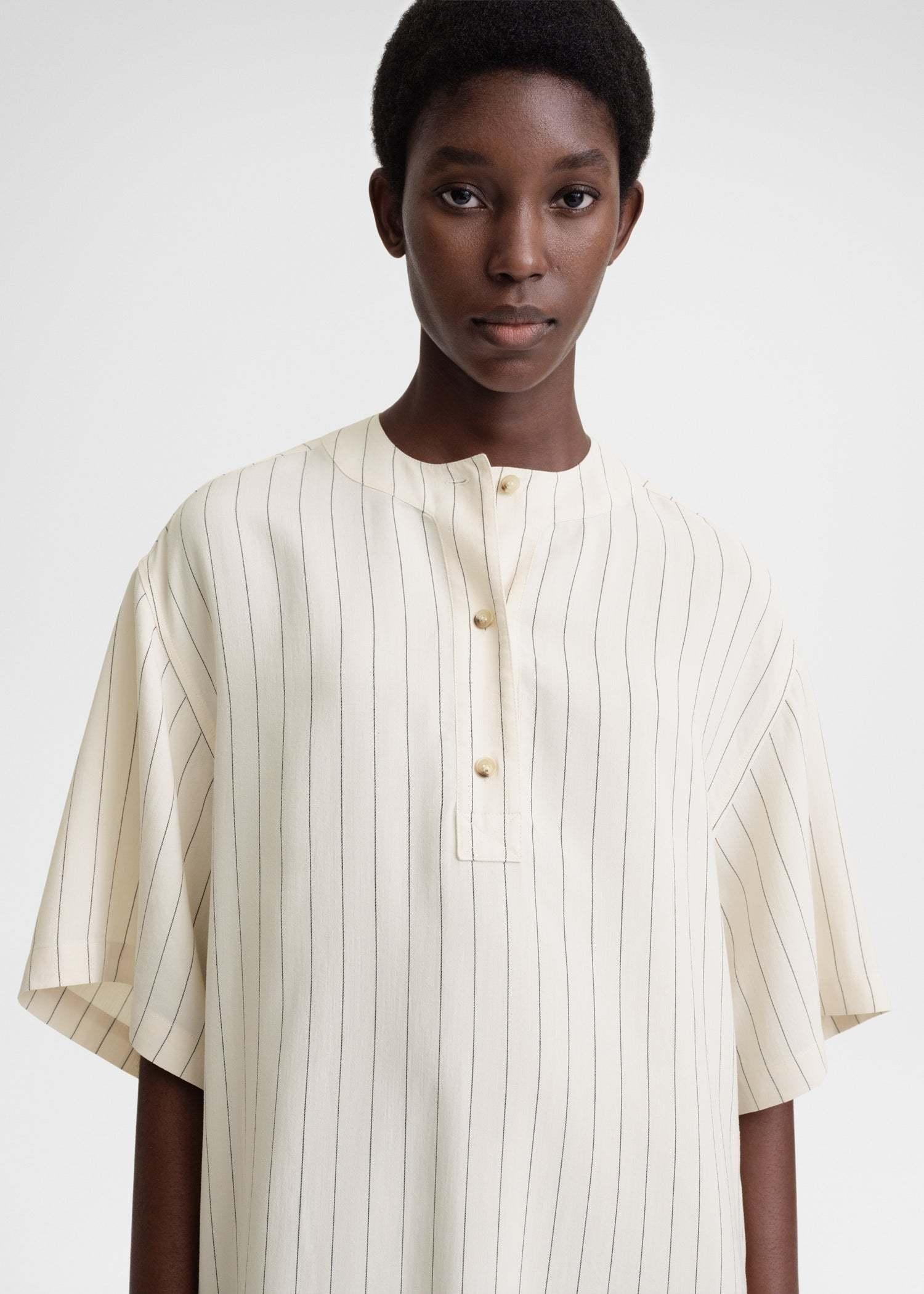 TOTÊME Pinstripe Midi Dress In White Product Image