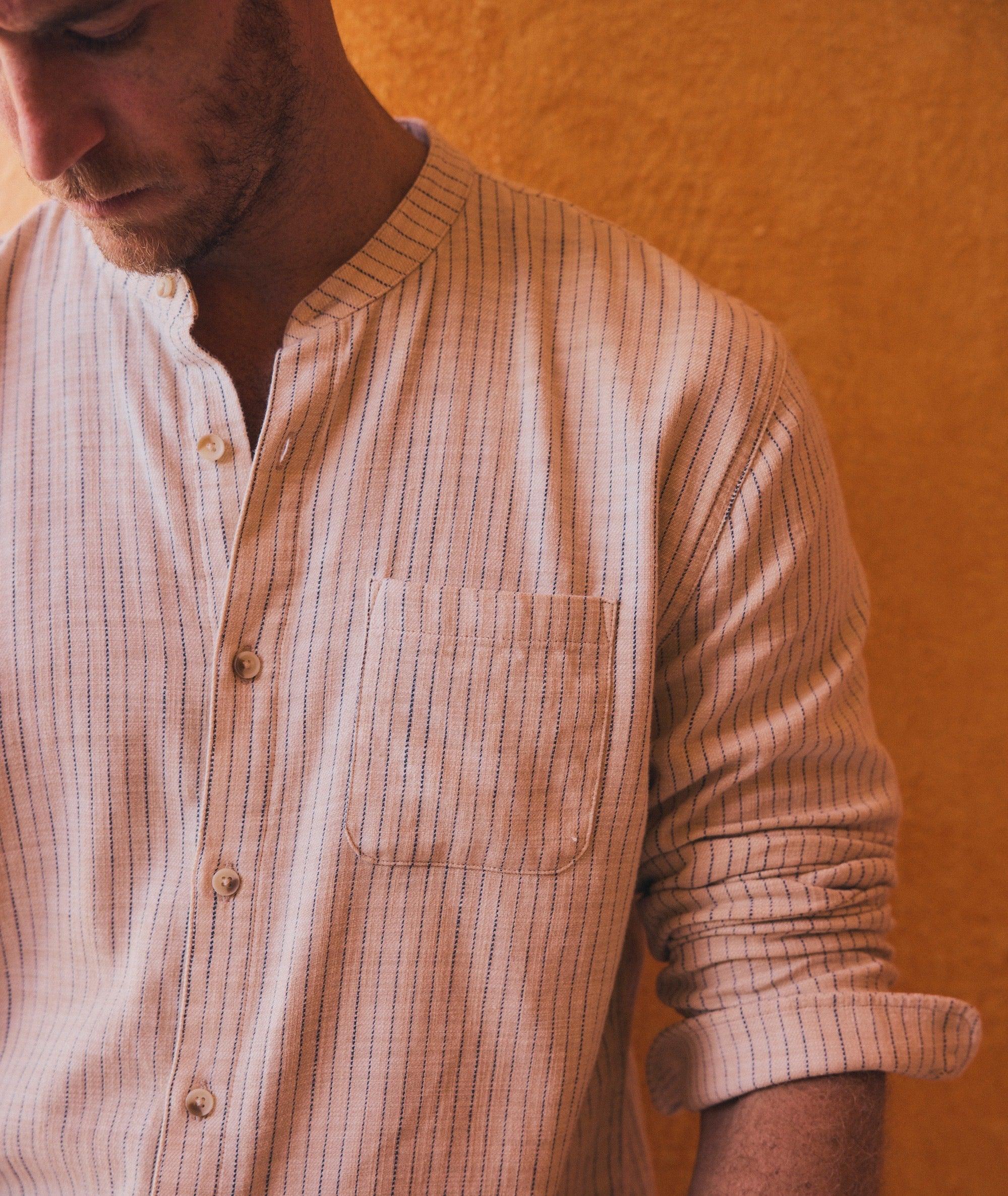 Banded Collar Stretch Selvage Shirt Product Image