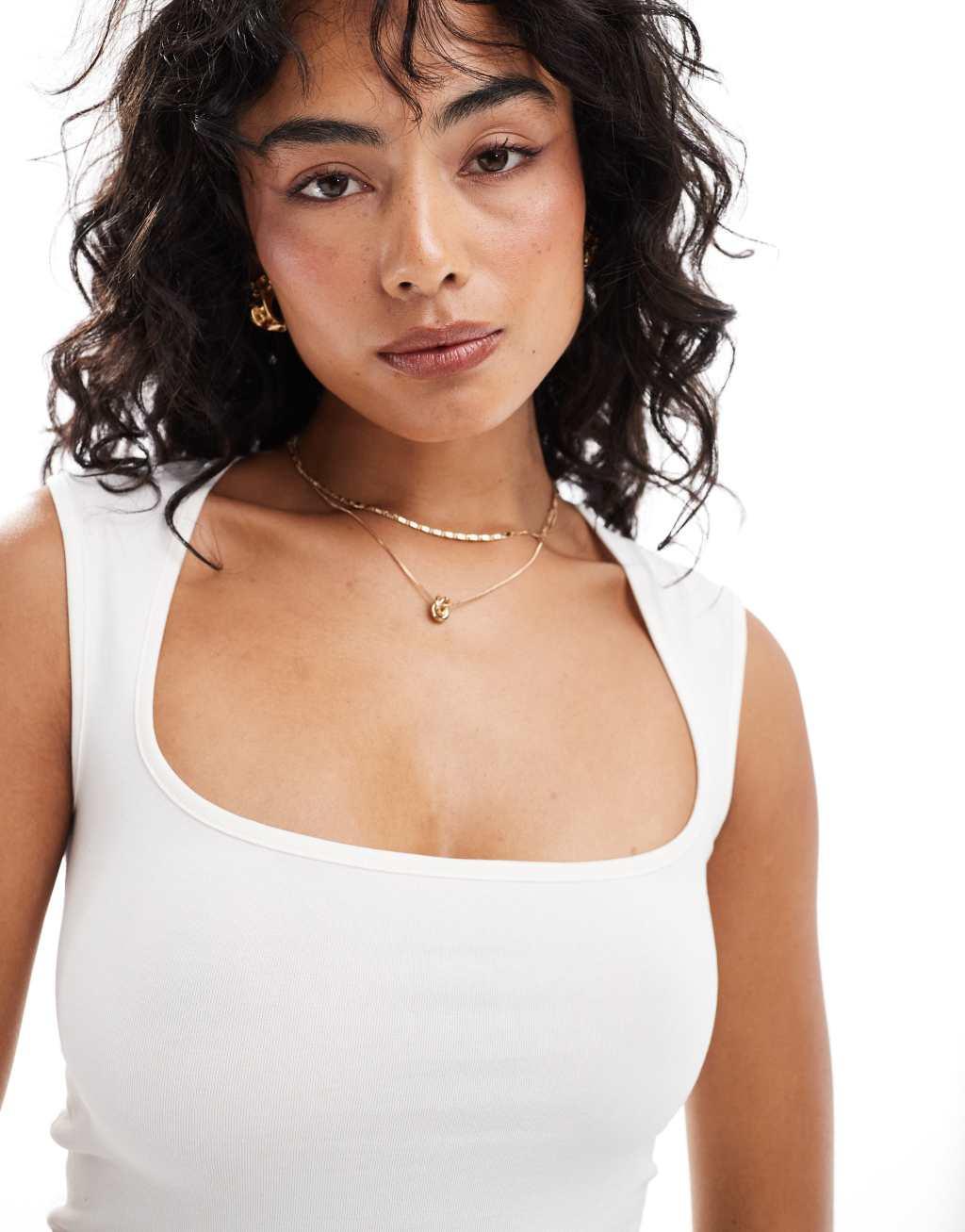 JJXX square neck top in white Product Image