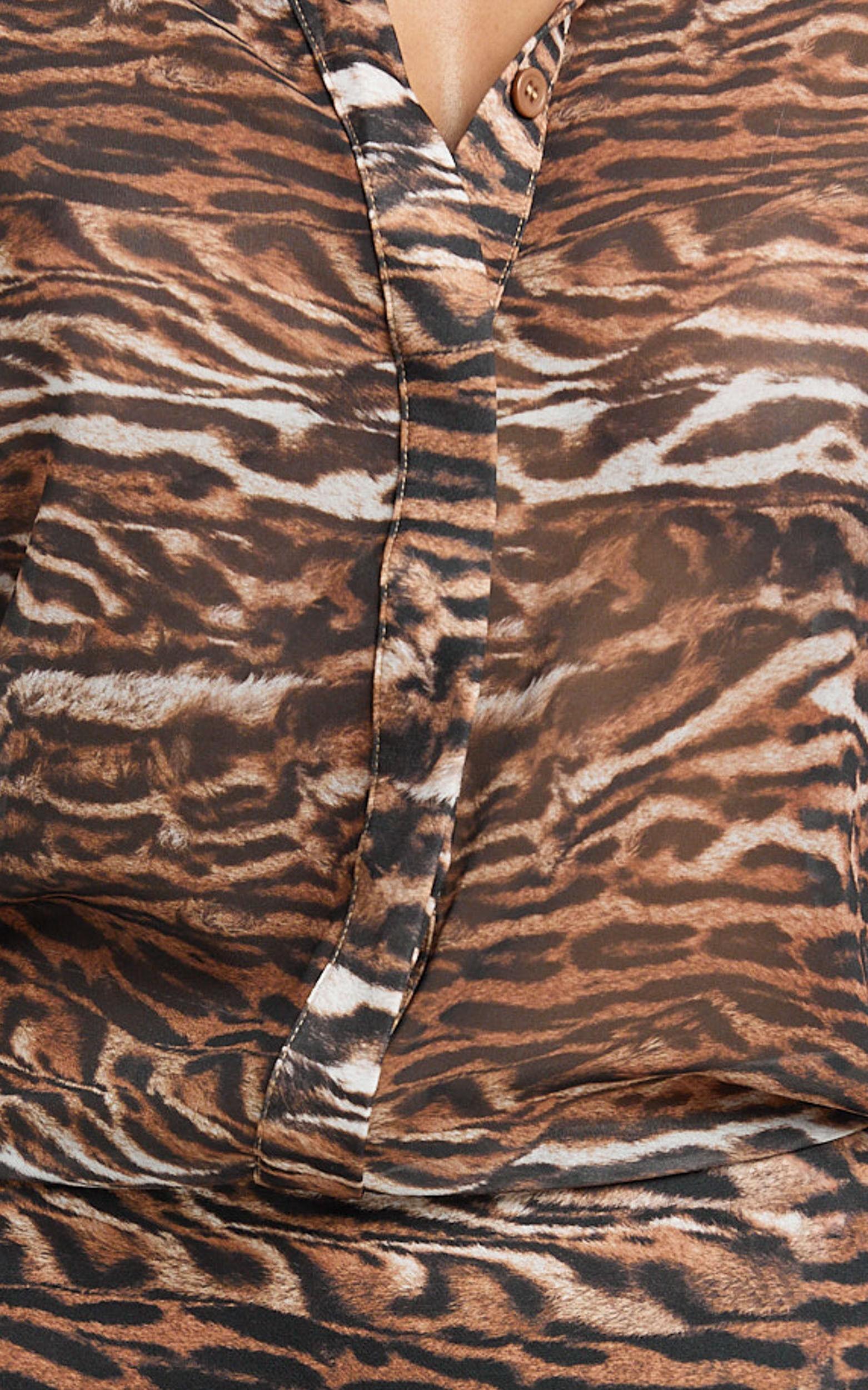 Franklin Mini Dress - Long Sleeve Concealed Placket Front Shirt Dress in Abstract Animal Print Product Image