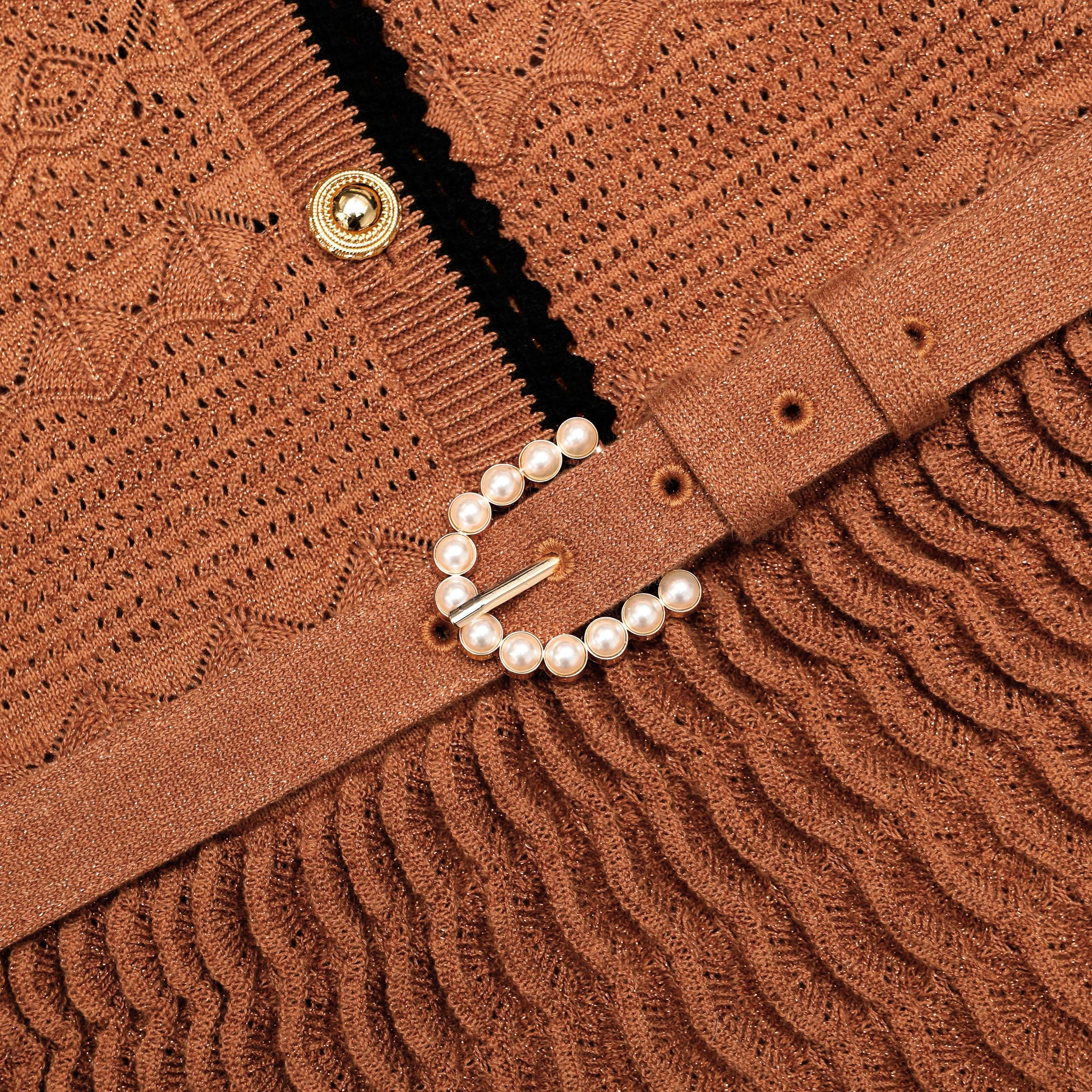 Brown Pointelle Knit Midi Dress Product Image