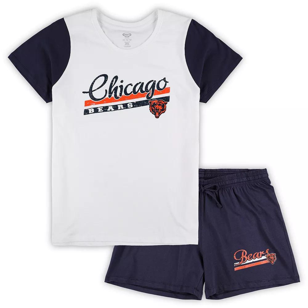 Women's Concepts Sport White/Navy Chicago Bears Plus Size Downfield T-Shirt & Shorts Sleep Set, Size: 2XL Product Image