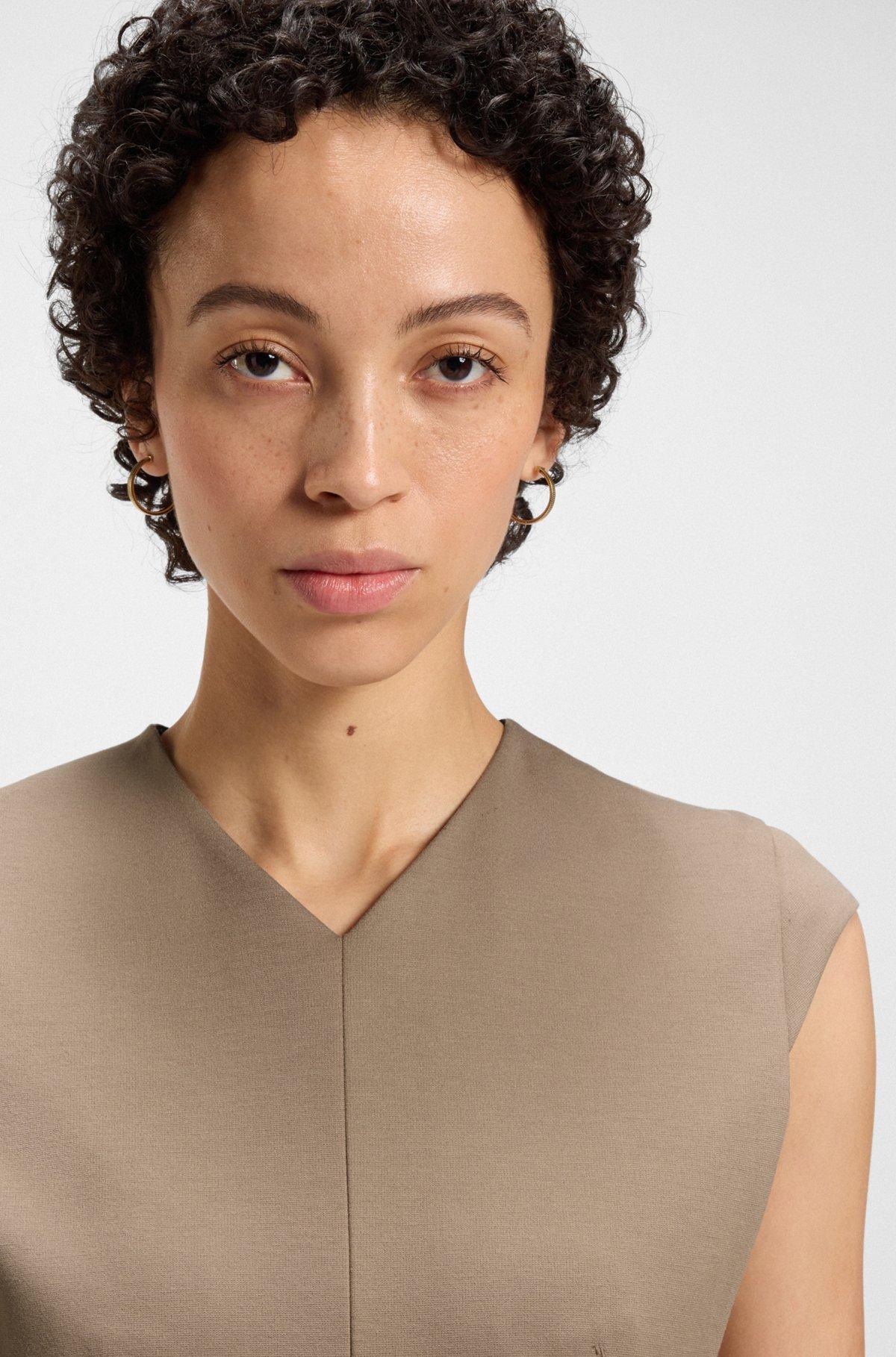 BOSS - Cap-sleeve dress in stretch fabric - Light Brown Product Image