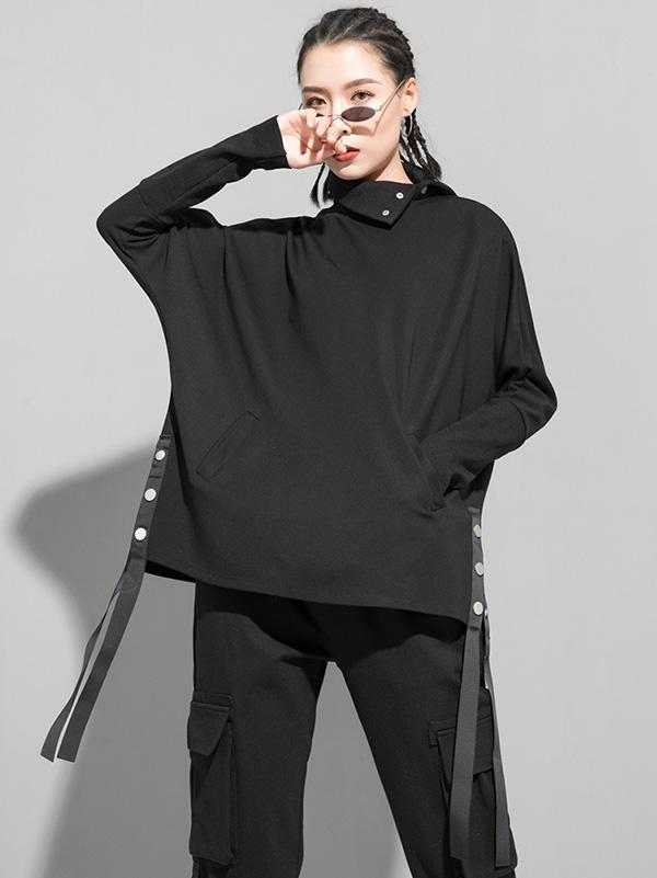 Original Solid Stand Collar T-Shirts Tops Product Image