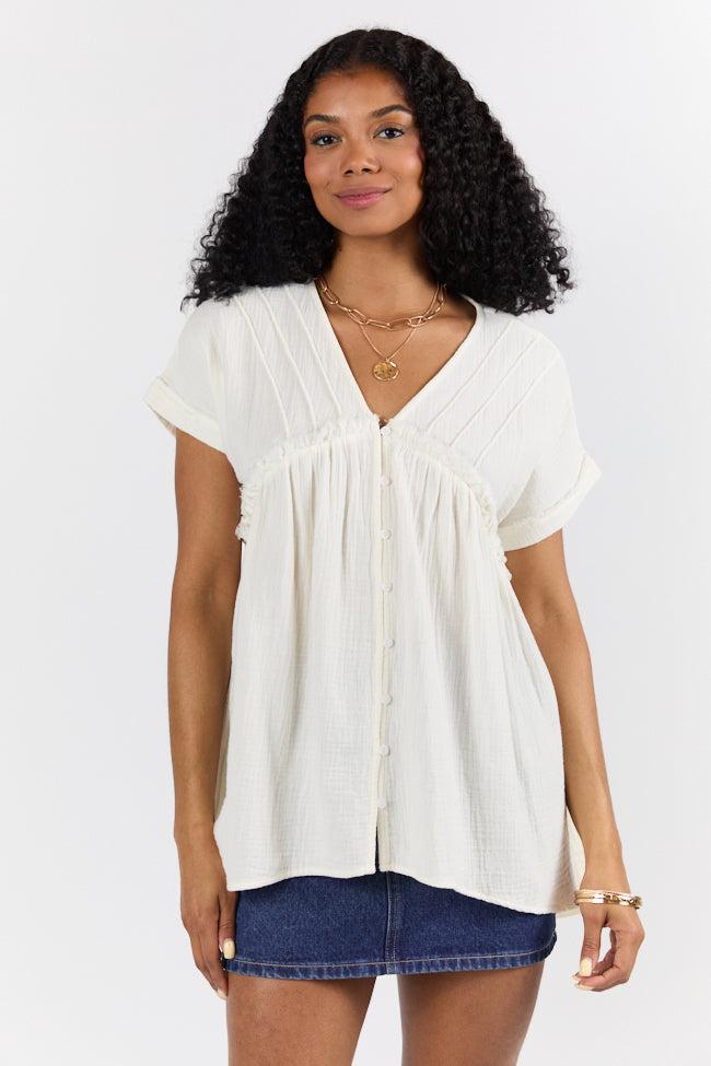 If I Knew Ivory Gauze Button Detail Short Sleeve Top FINAL SALE Product Image